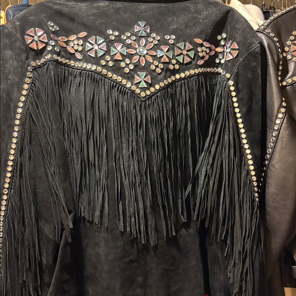 Cripple Creek Jackets & Blazers - Black Suede Fringe Rhinestone Studded Leather Jacket L Excellent VTG Condition
